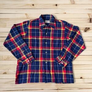 Vintage Royal Knight Plaid Flannel Shirt Made In USA Red Blue Plaid Workwear